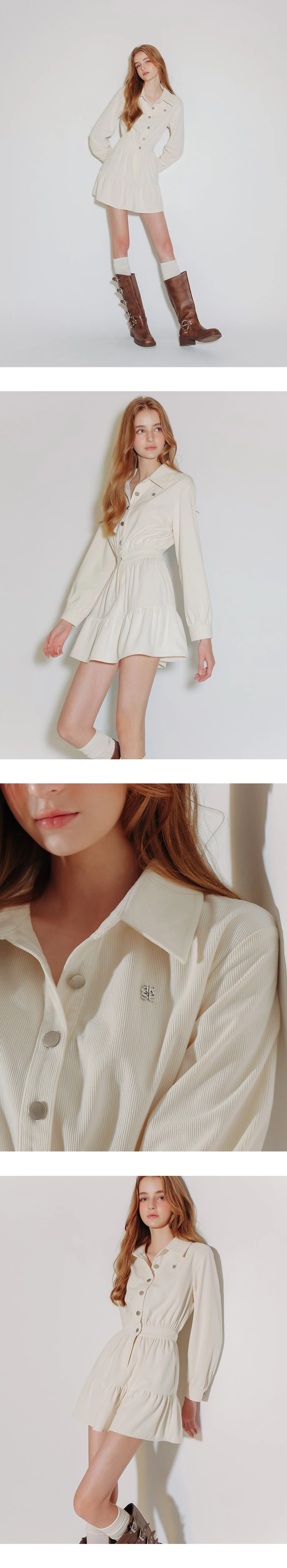 Collared Waist Cinched Button Front Shirt Mini Dress with AIR SPACE Logo Embroidered