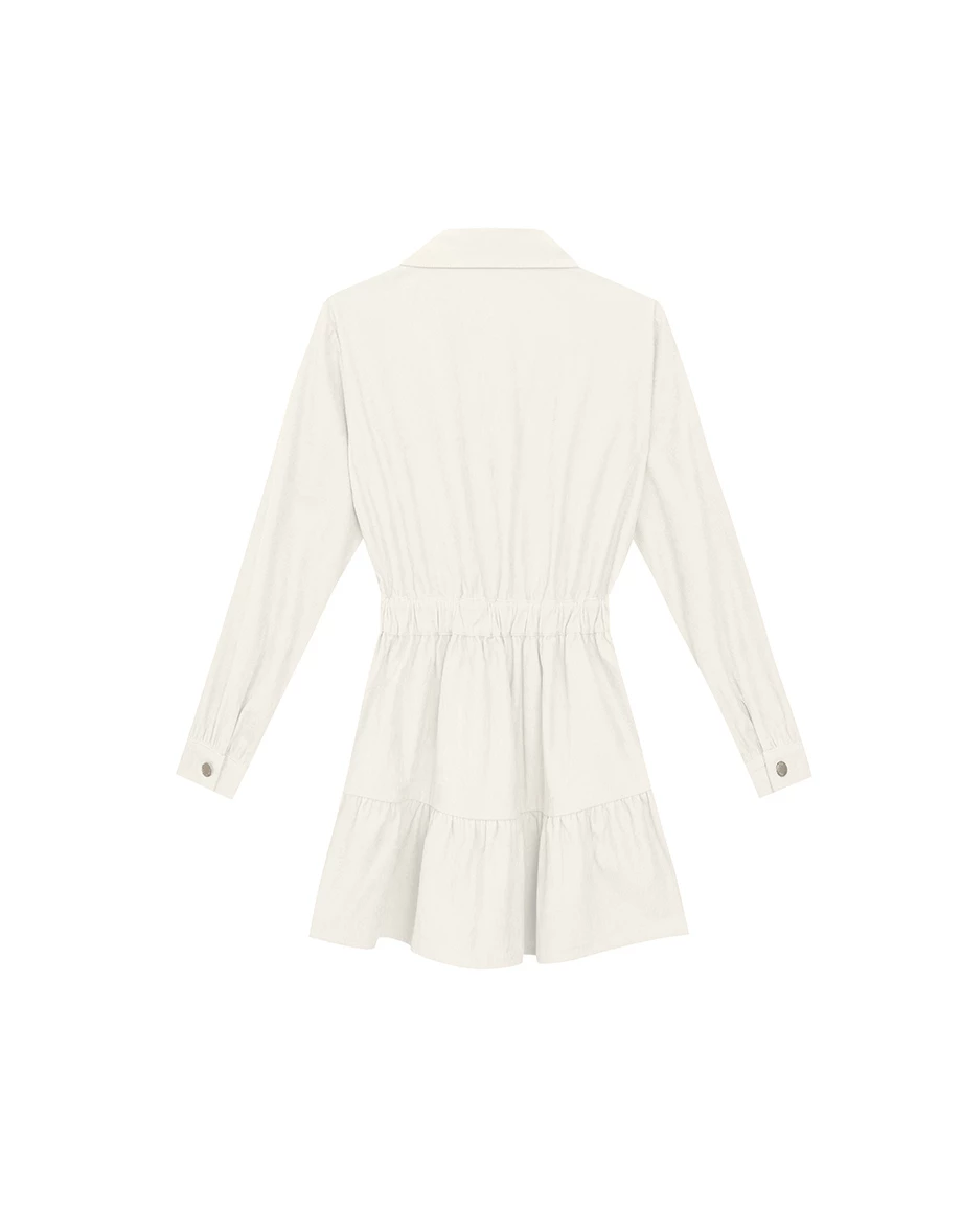 Collared Waist Cinched Button Front Shirt Mini Dress with AIR SPACE Logo Embroidered