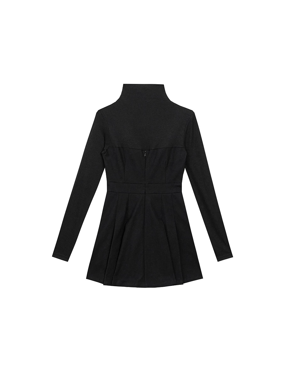 Turtleneck Long Sleeve Flared Hem Mini Dress