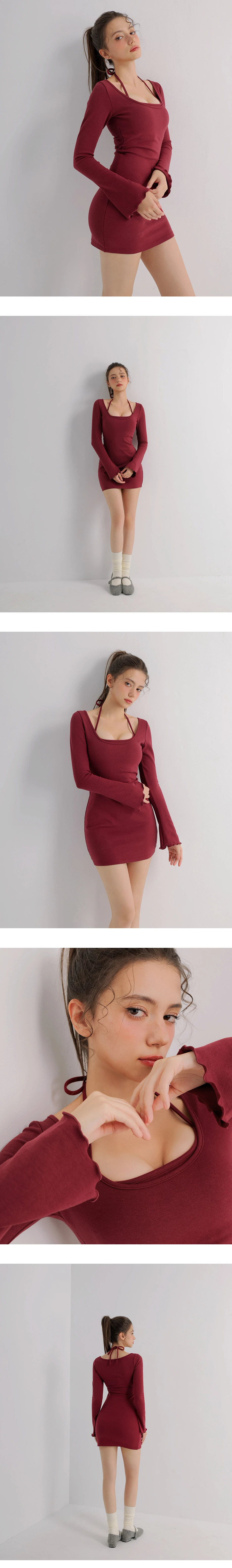 Ribbed Halter Square Neck Bodycon Padded Mini Dress Ribbed Halter Square Neck Bodycon Padded Mini Dress