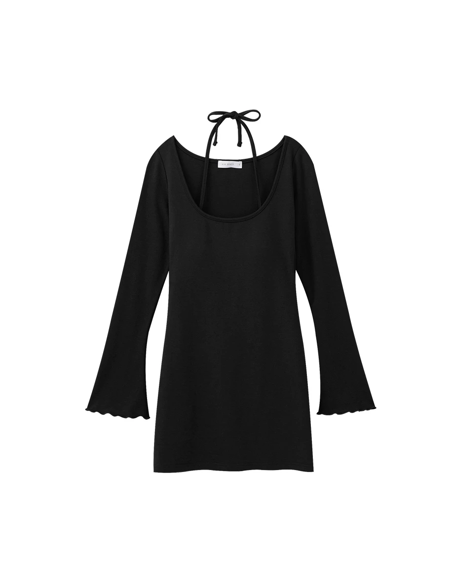 Ribbed Halter Square Neck Bodycon Padded Mini Dress