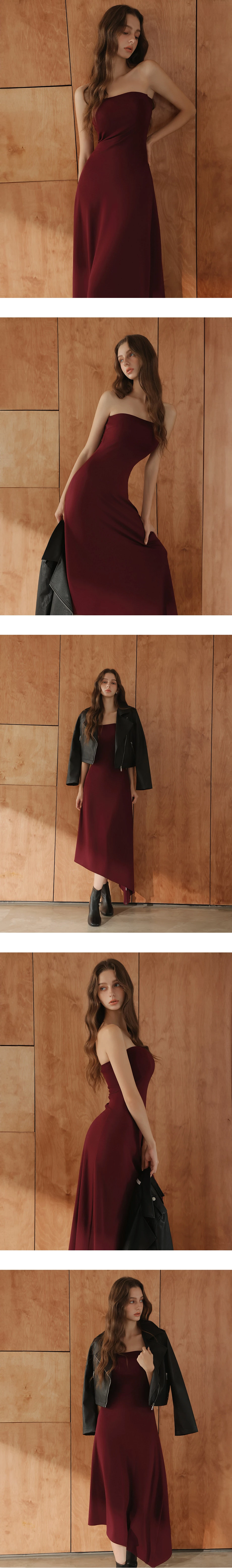 Fitted Strapless Asymmetrical Hem Padded Maxi Dress Fitted Strapless Asymmetrical Hem Padded Maxi Dress