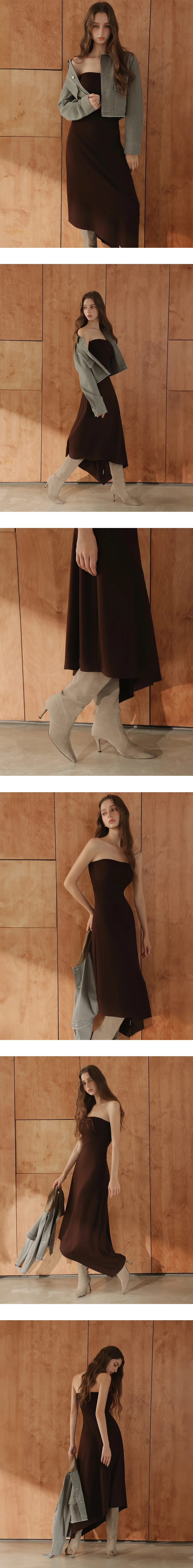 Fitted Strapless Asymmetrical Hem Padded Maxi Dress