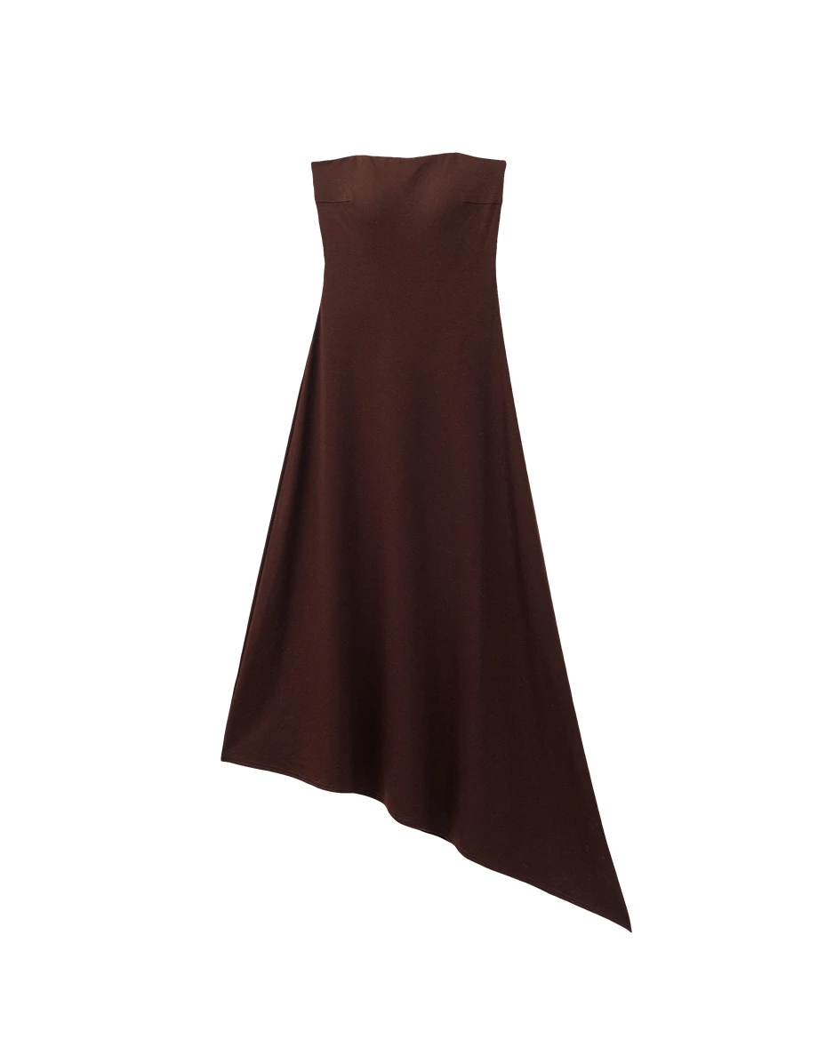 Fitted Strapless Asymmetrical Hem Padded Maxi Dress