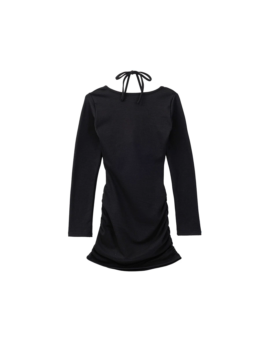 Cut Out Shoulder Halter Strap Bodycon Dress with Side Ruched Detail Cut Out Shoulder Halter Strap Bodycon Dress with Side Ruched Detail