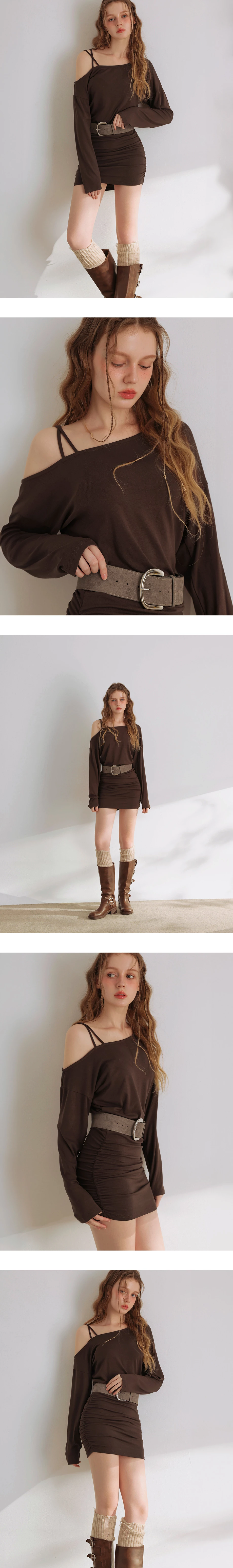 Asymmetric One Shoulder Ruched Bodycon Mini Dress (with Belt)