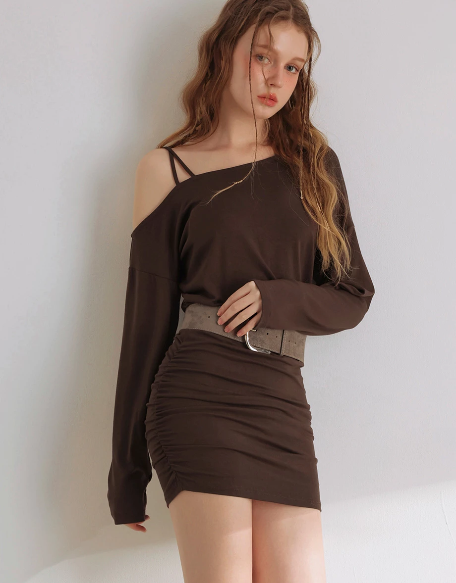 Asymmetric One Shoulder Ruched Bodycon Mini Dress (with Belt) Asymmetric One Shoulder Ruched Bodycon Mini Dress (with Belt)