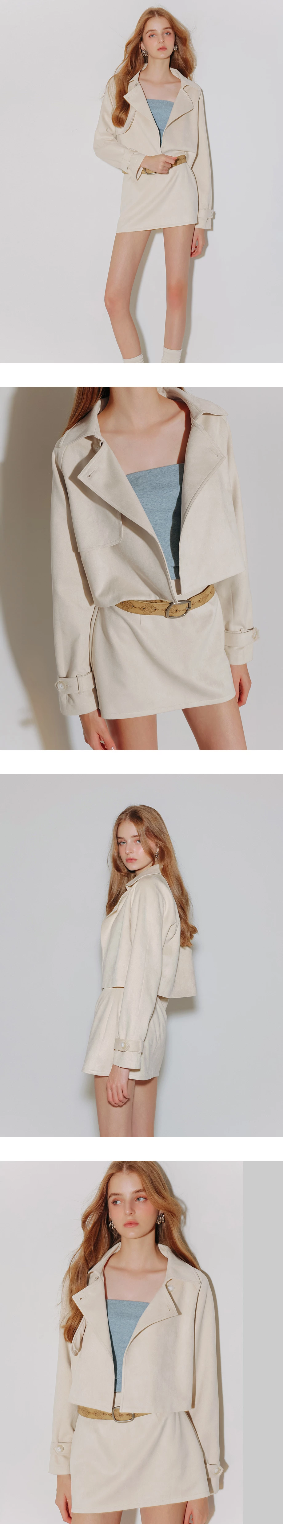 Classic Collar Faux Suede Cropped Trench Jacket