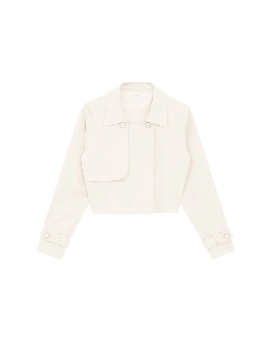 Classic Collar Faux Suede Cropped Trench Jacket