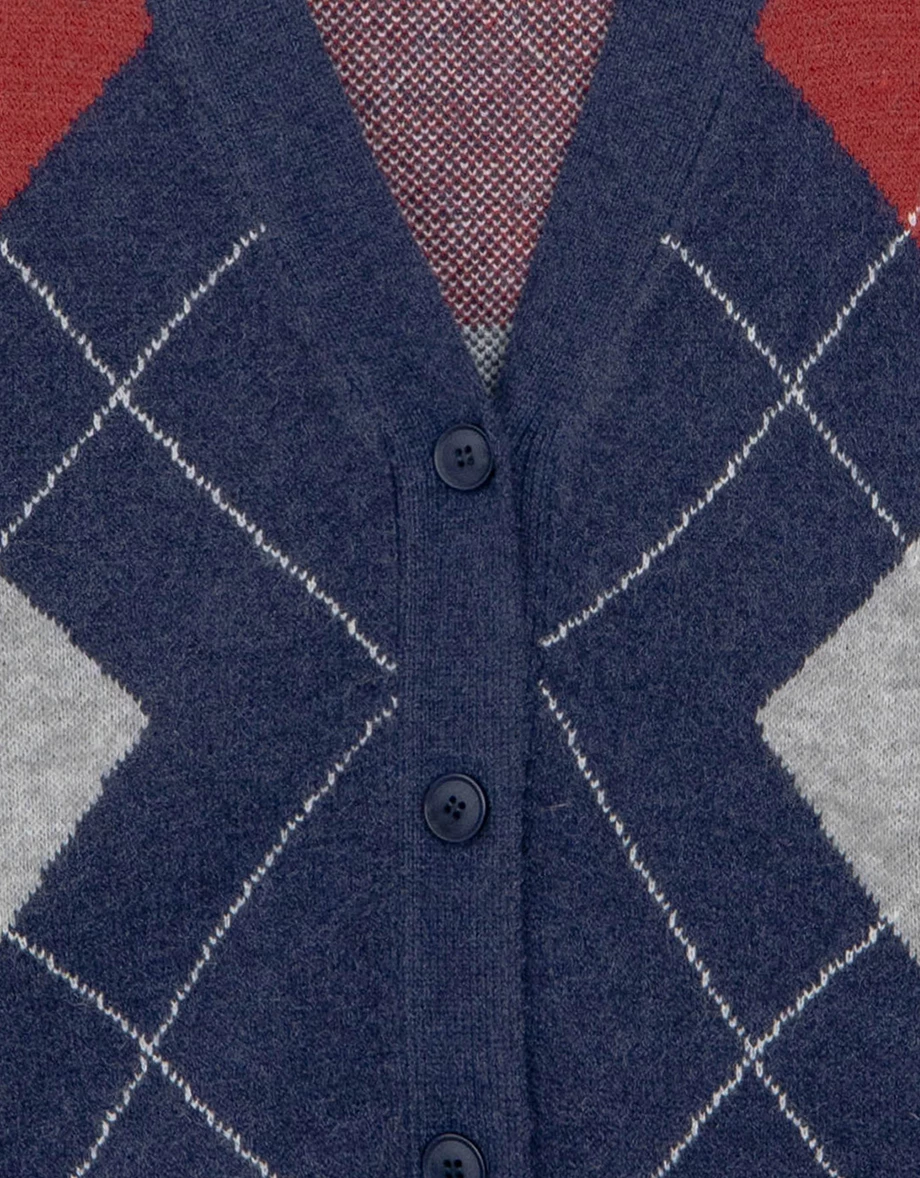 V Neck Oversized Argyle Knit Button Down Cardigan