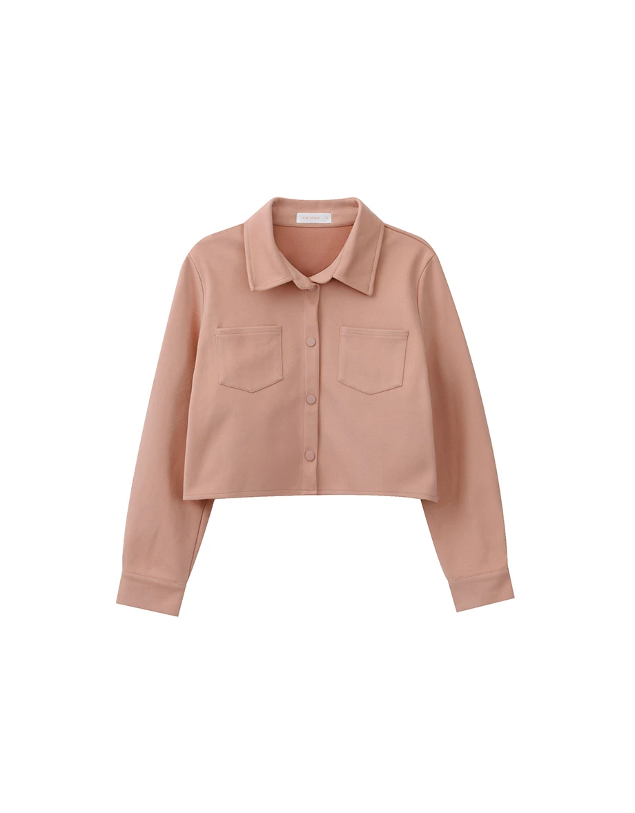 Snap Button Cropped Shirt Jacket with Pockets Snap Button Cropped Shirt Jacket with Pockets