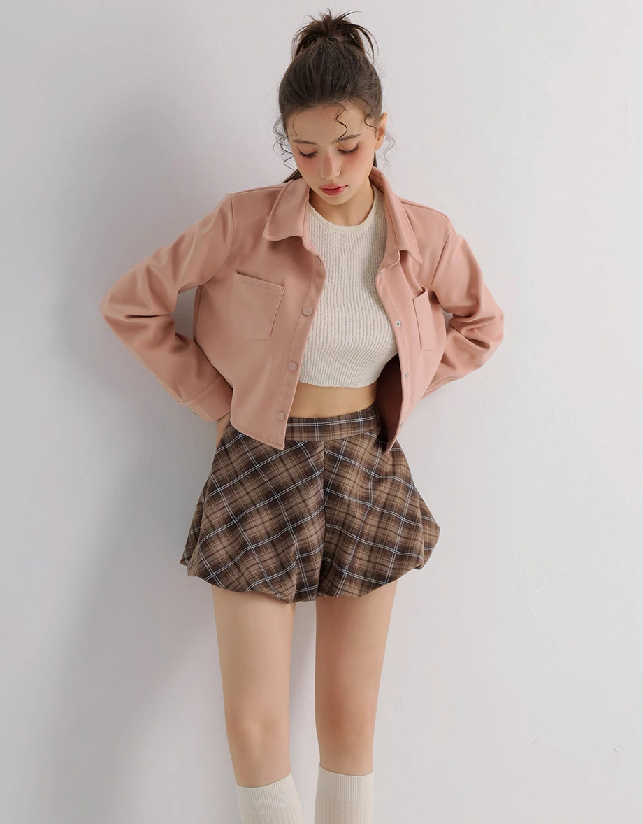 Snap Button Cropped Shirt Jacket with Pockets Snap Button Cropped Shirt Jacket with Pockets