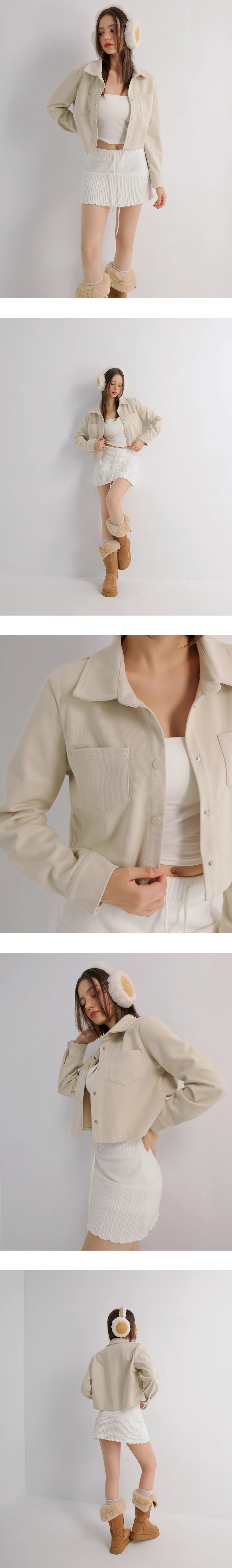 Snap Button Cropped Shirt Jacket with Pockets Snap Button Cropped Shirt Jacket with Pockets