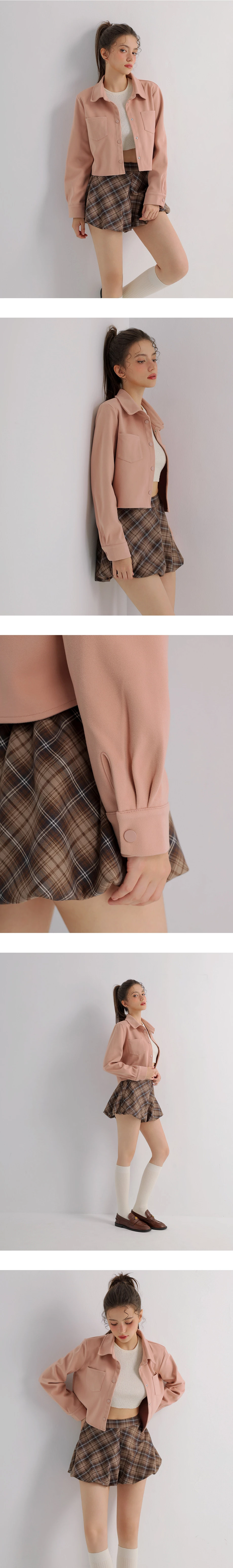 Snap Button Cropped Shirt Jacket with Pockets Snap Button Cropped Shirt Jacket with Pockets