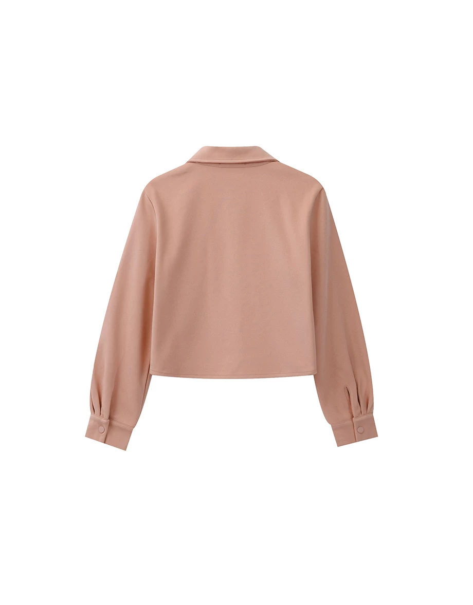 Snap Button Cropped Shirt Jacket with Pockets Snap Button Cropped Shirt Jacket with Pockets