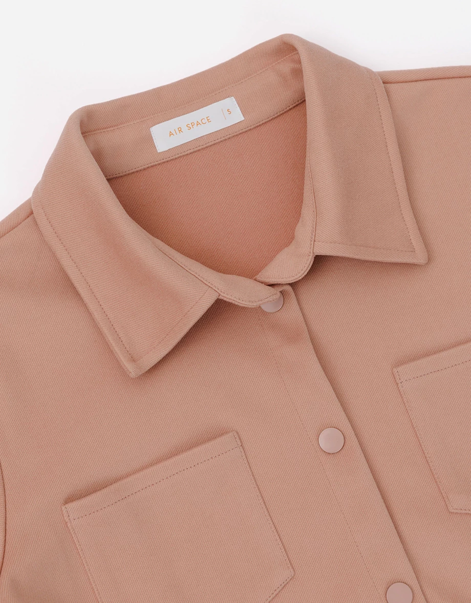 Snap Button Cropped Shirt Jacket with Pockets Snap Button Cropped Shirt Jacket with Pockets