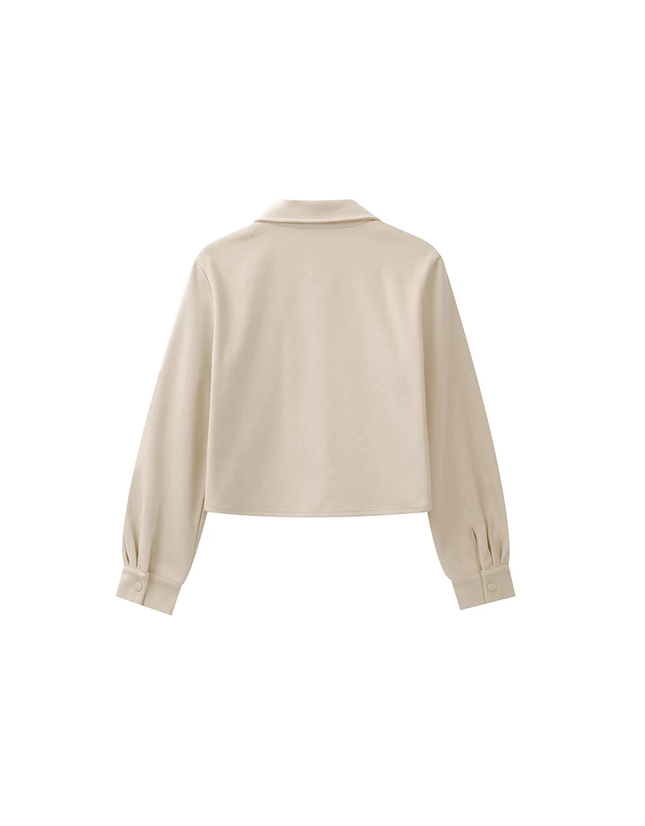 Snap Button Cropped Shirt Jacket with Pockets Snap Button Cropped Shirt Jacket with Pockets