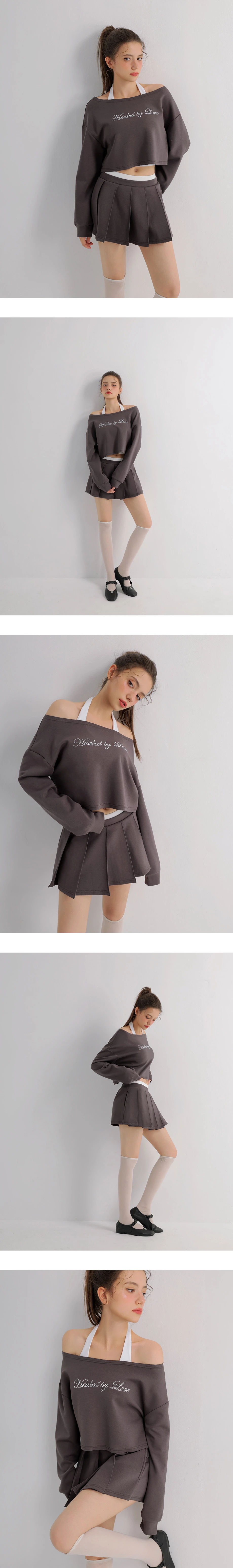 Rhinestone Off Shoulder Sweatshirt and Halter Inner Padded Tank Top Set Wear Rhinestone Off Shoulder Sweatshirt and Halter Inner Padded Tank Top Set Wear