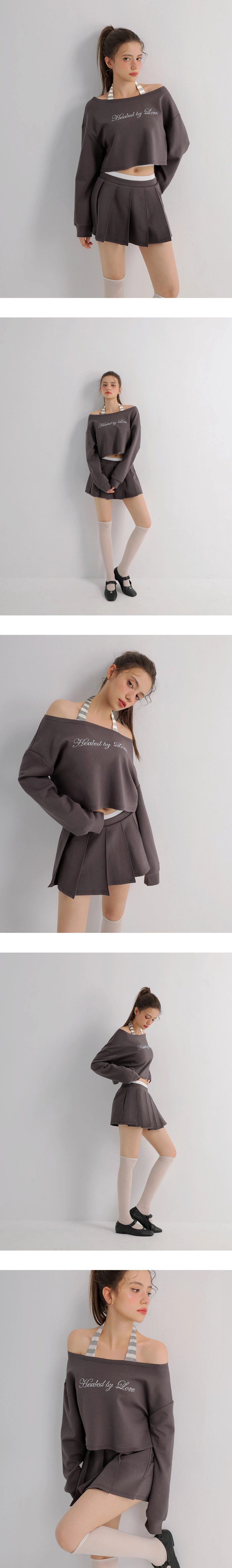 Rhinestone Off Shoulder Sweatshirt and Halter Inner Padded Tank Top Set Wear