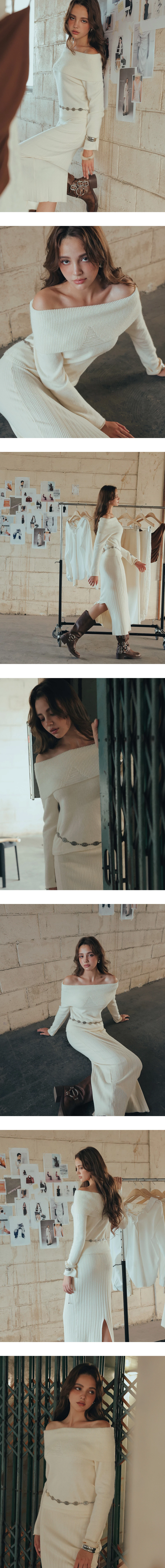 Off Shoulder Folded Collar Long Sleeve Knit Top