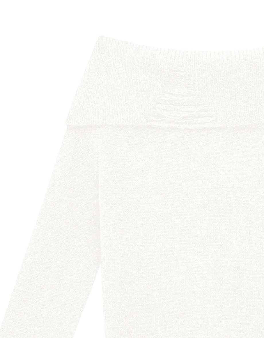 Off Shoulder Folded Collar Long Sleeve Knit Top