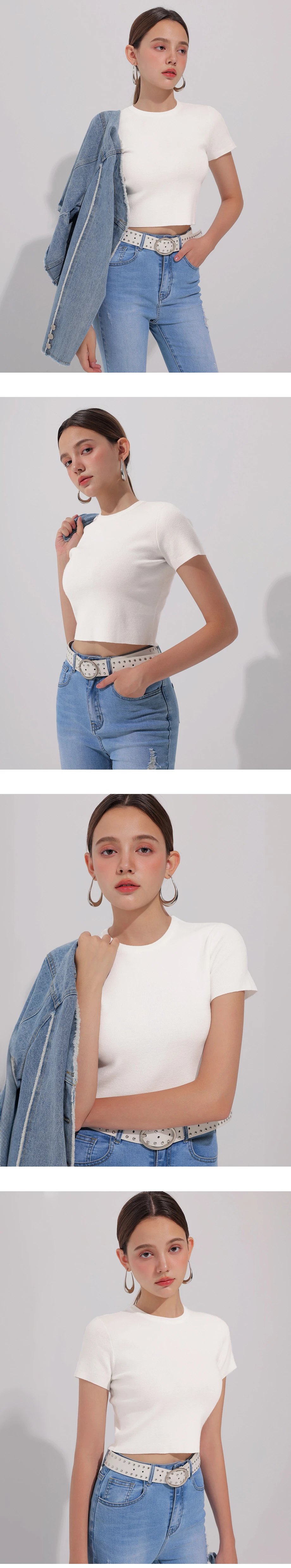 Basic Crew Neck Knit Fitted Crop Top