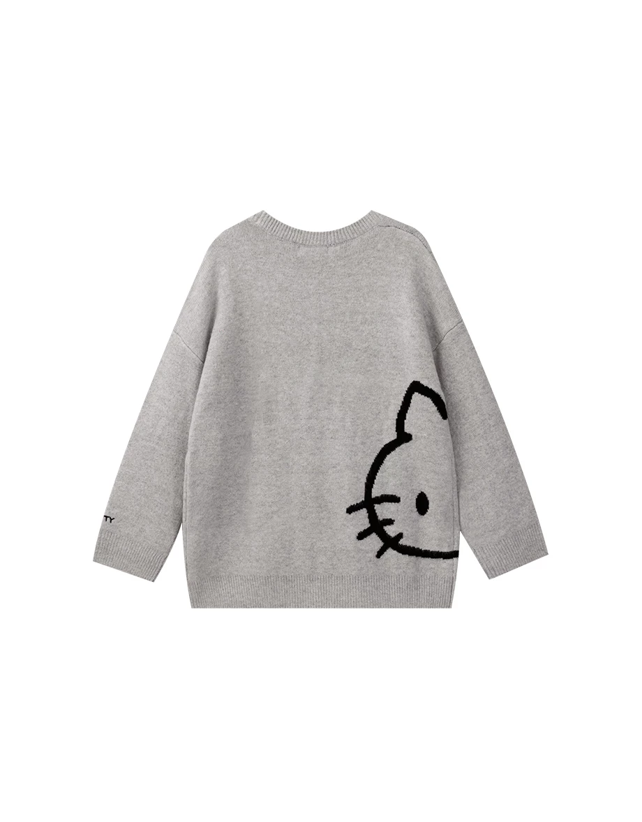 【Hello Kitty Collaboration】Oversized Knit Pullover Sweater with Kitty Outline