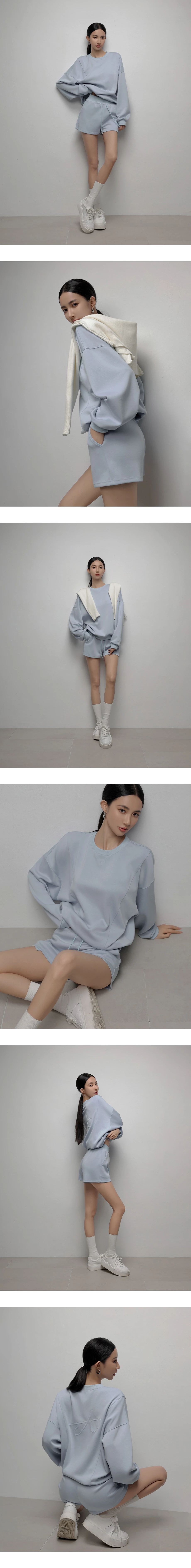 Back Logo Embroidered Oversized Crew Neck Sweatshirt