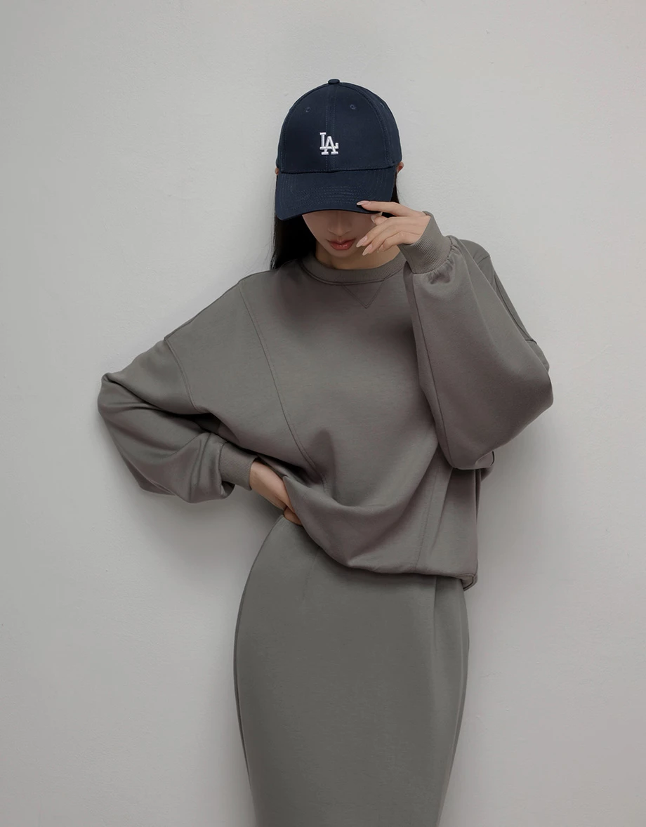 Back Logo Embroidered Oversized Crew Neck Sweatshirt