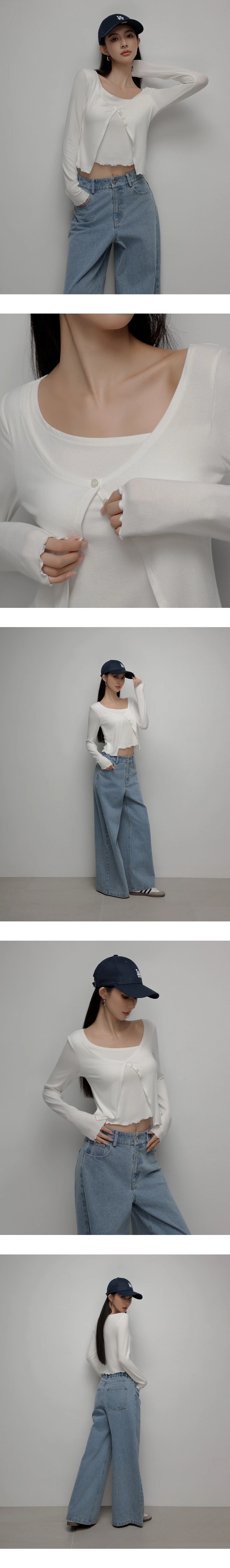 Faux Two-Piece Asymmetrical Button Front Cropped Knit Top