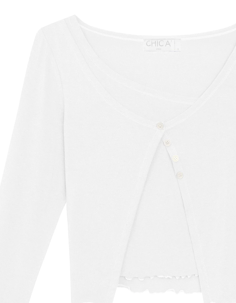 Faux Two-Piece Asymmetrical Button Front Cropped Knit Top