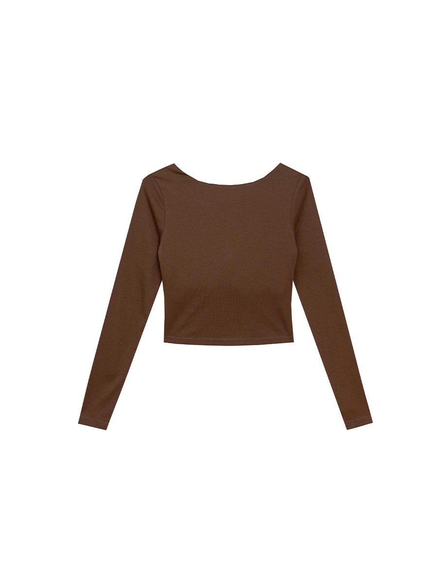 Square Neck Long Sleeve Fitted Bra Top