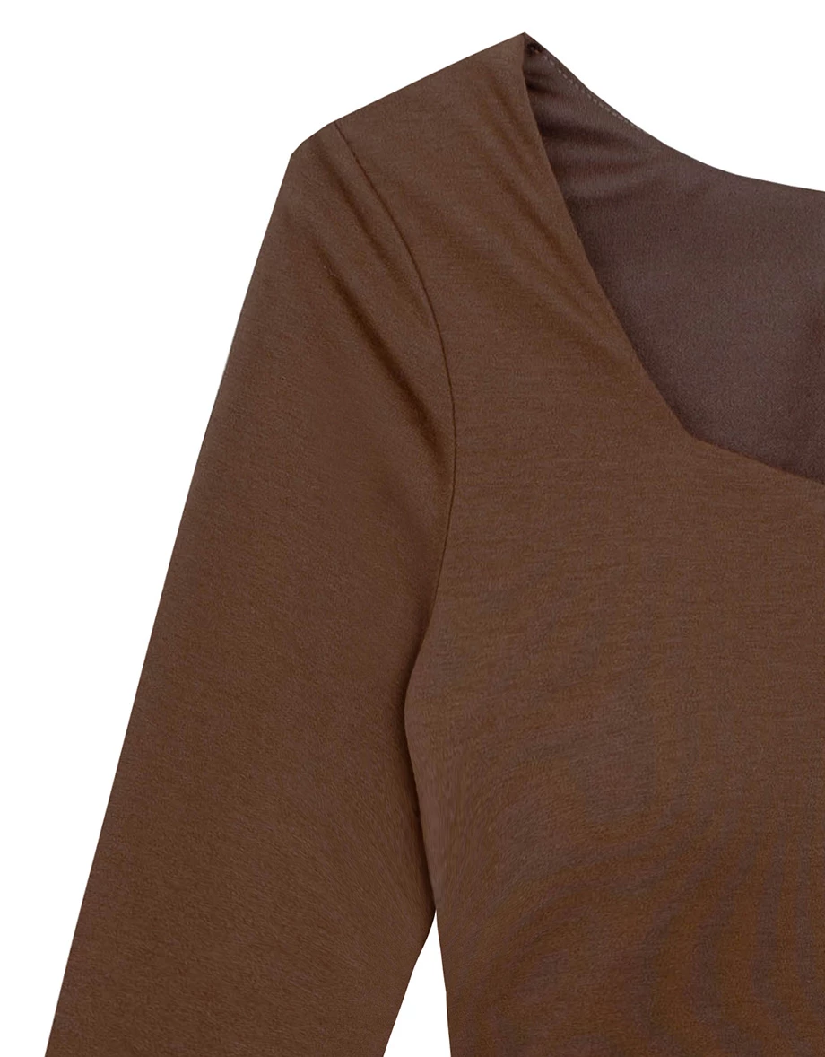 Square Neck Long Sleeve Fitted Bra Top