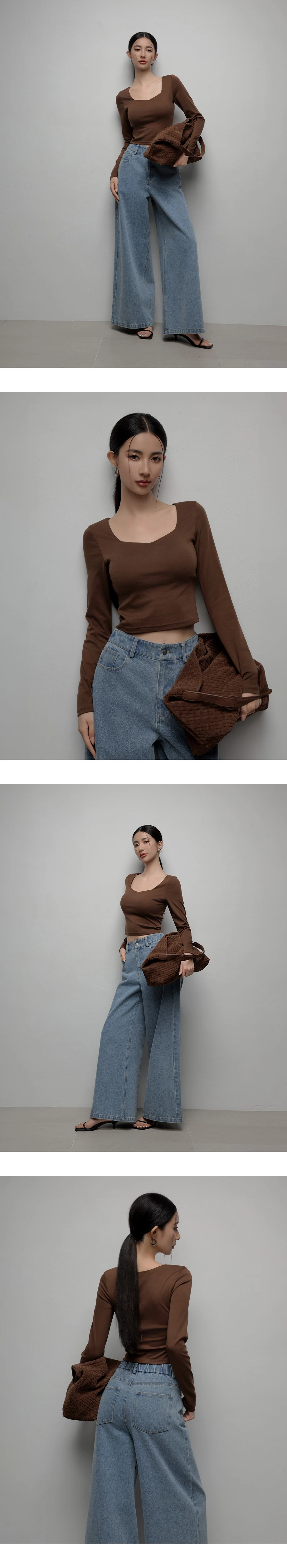 Square Neck Long Sleeve Fitted Bra Top