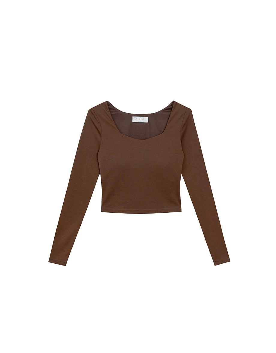 Square Neck Long Sleeve Fitted Bra Top