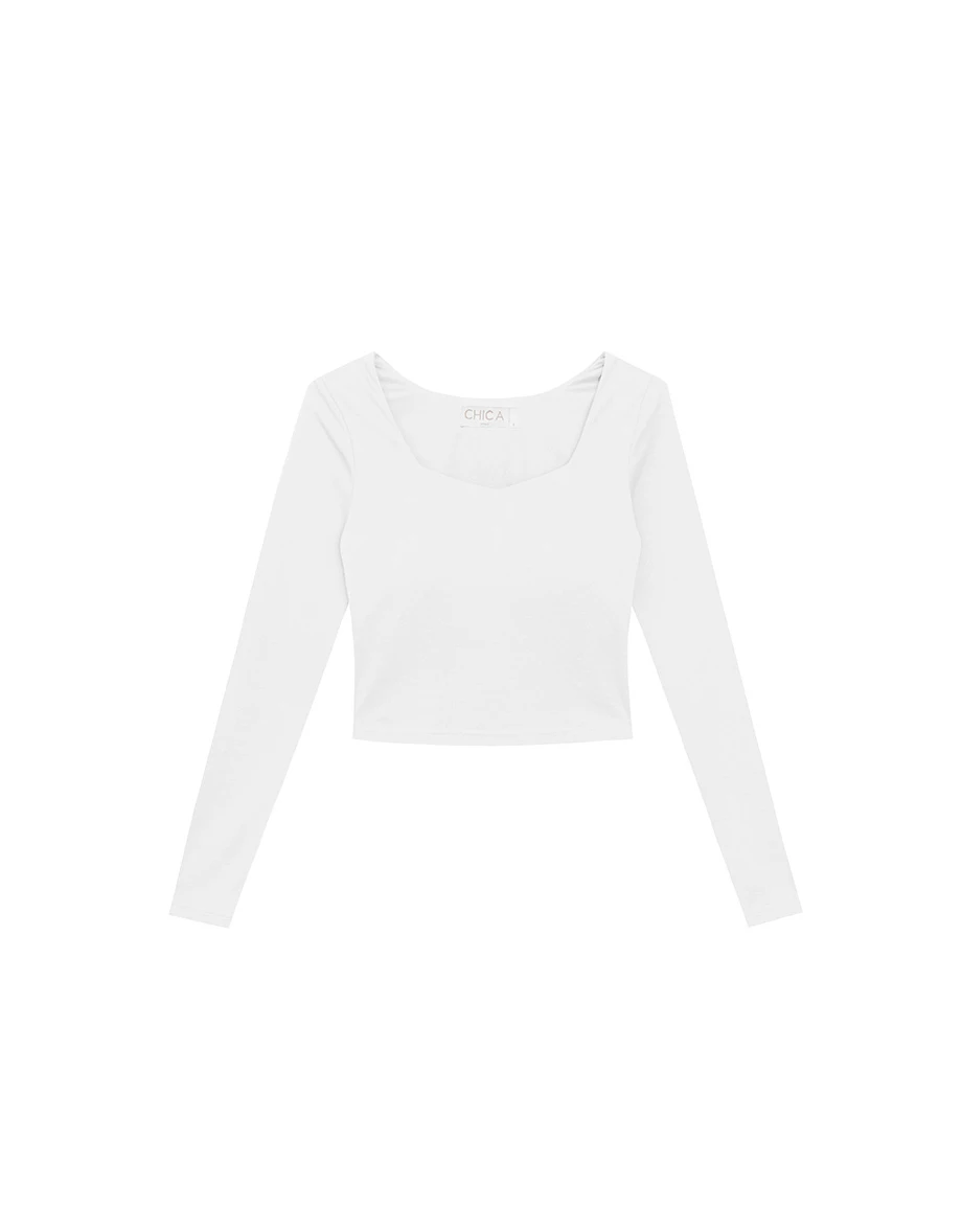 Square Neck Long Sleeve Fitted Bra Top