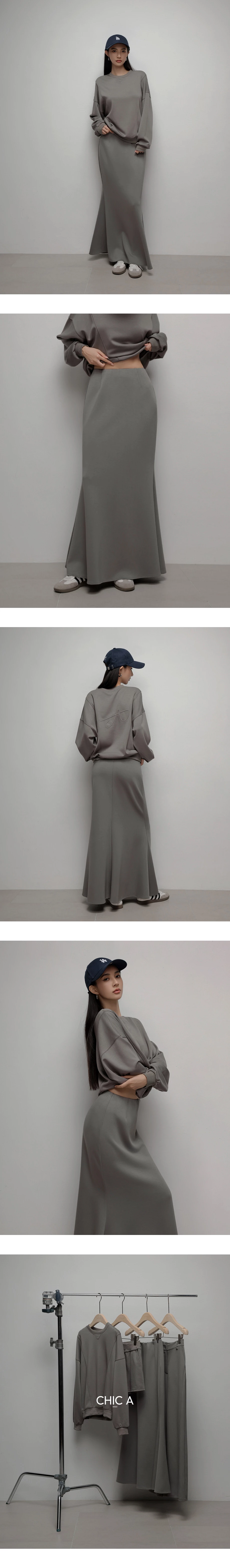 AIRY HOURGLASS Skirt Maxi Knit Pinggang Tinggi Hujung Kembang Gaya Minimalis