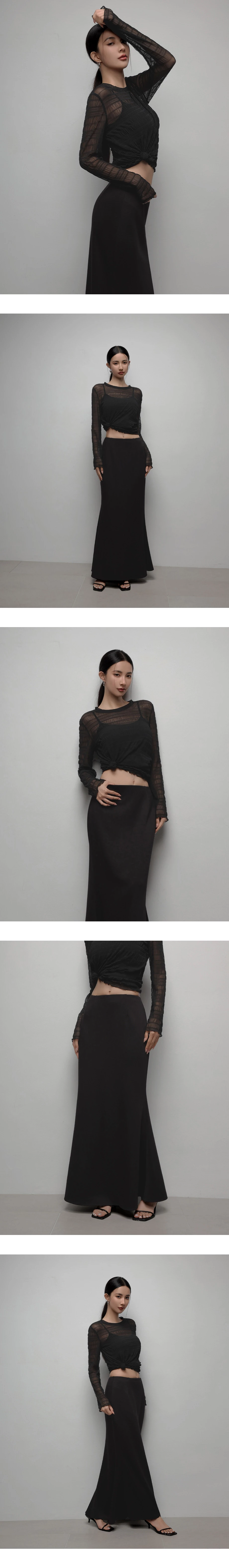 AIRY HOURGLASS Skirt Maxi Knit Pinggang Tinggi Hujung Kembang Gaya Minimalis