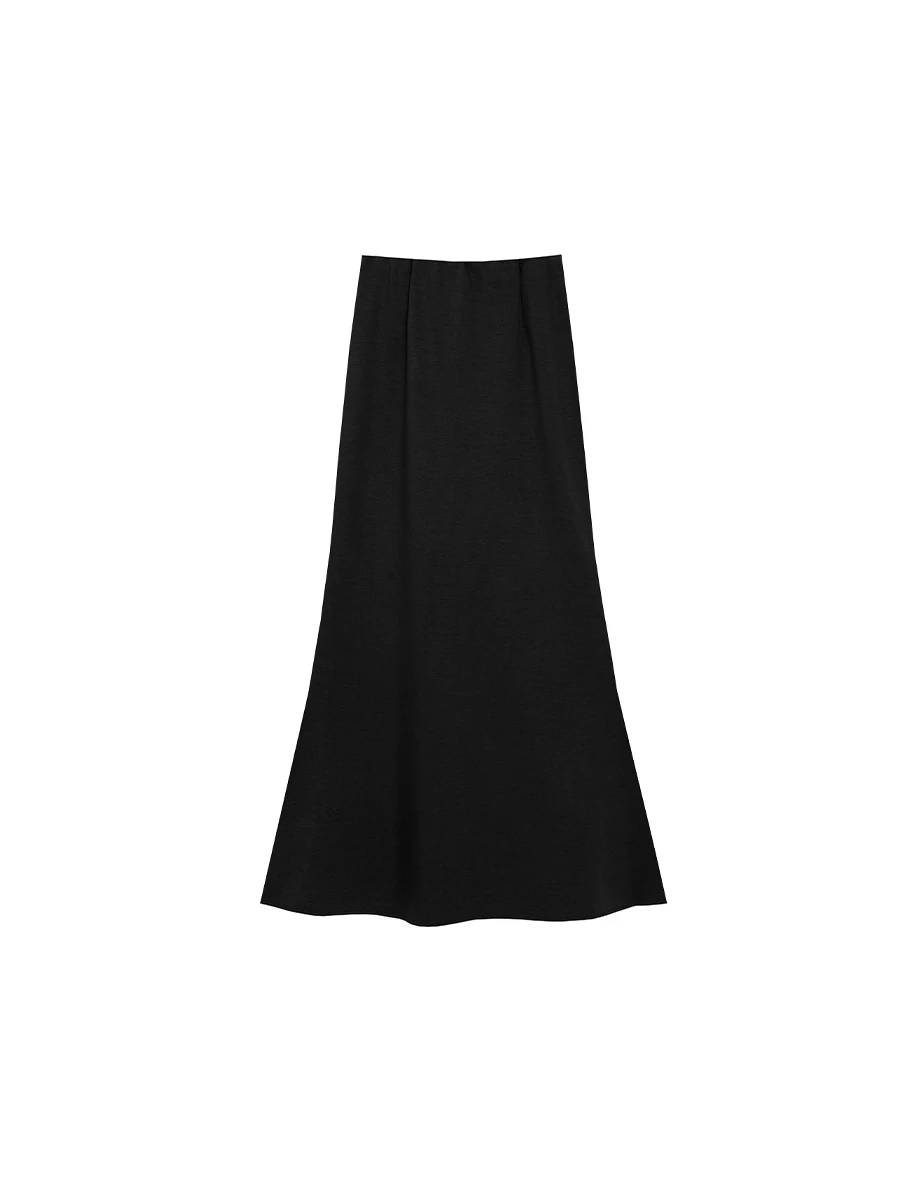 AIRY HOURGLASS Skirt Maxi Knit Pinggang Tinggi Hujung Kembang Gaya Minimalis