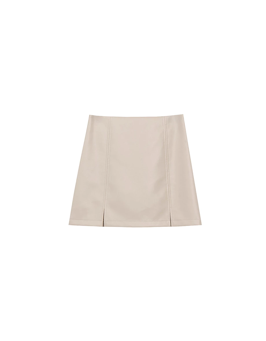 High Waist Faux Leather A Line Mini Skirt