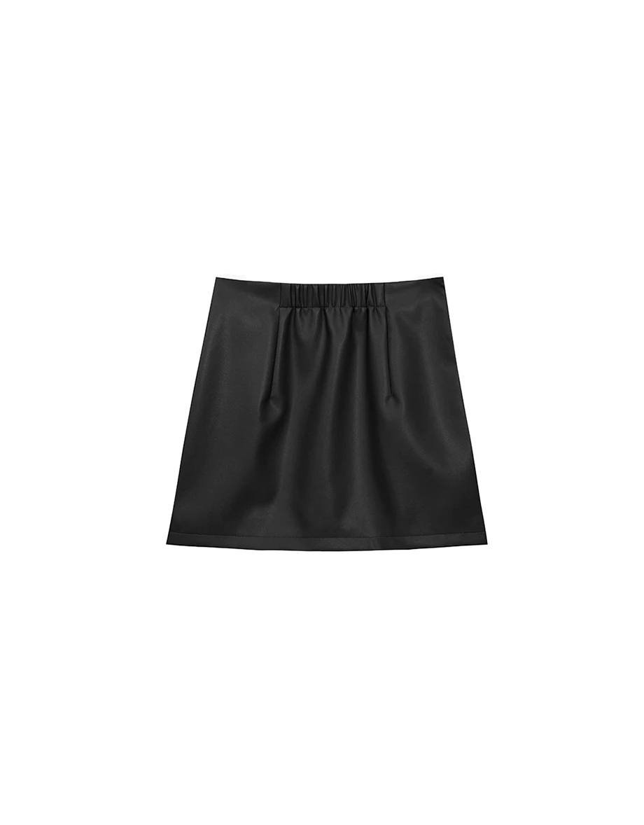 High Waist Faux Leather A Line Mini Skirt