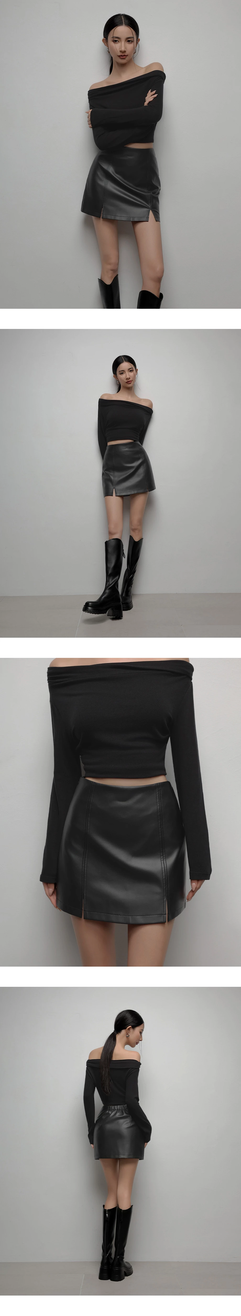 High Waist Faux Leather A Line Mini Skirt
