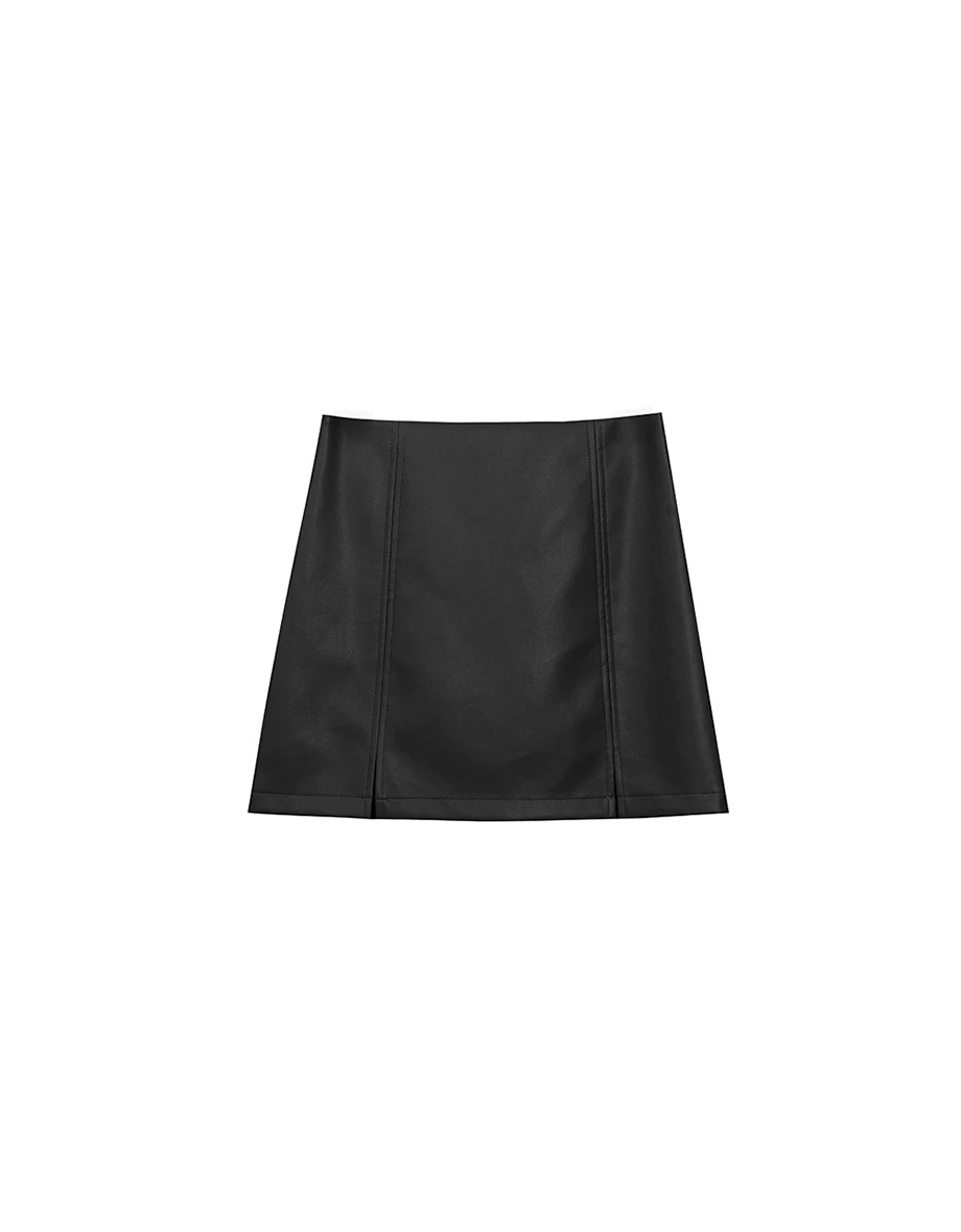 High Waist Faux Leather A Line Mini Skirt