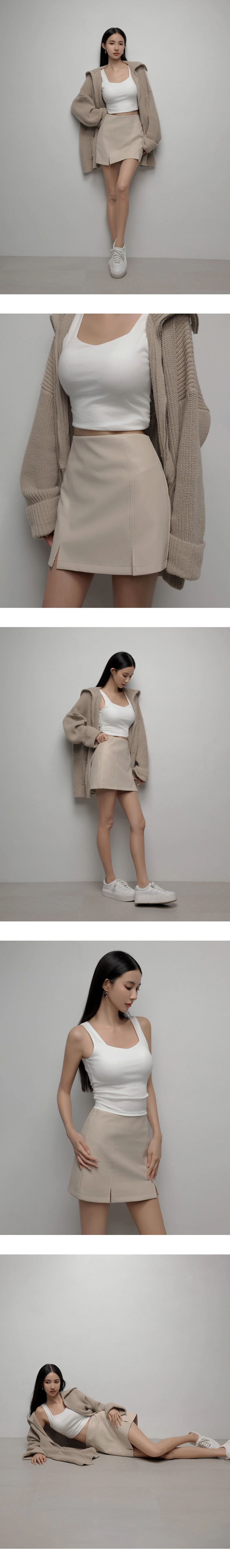 High Waist Faux Leather A Line Mini Skirt