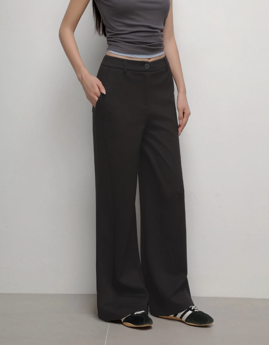 AIRY HOURGLASS Seluar Suit Knit Pinggang Tinggi Kaki Lebar Material Lembut