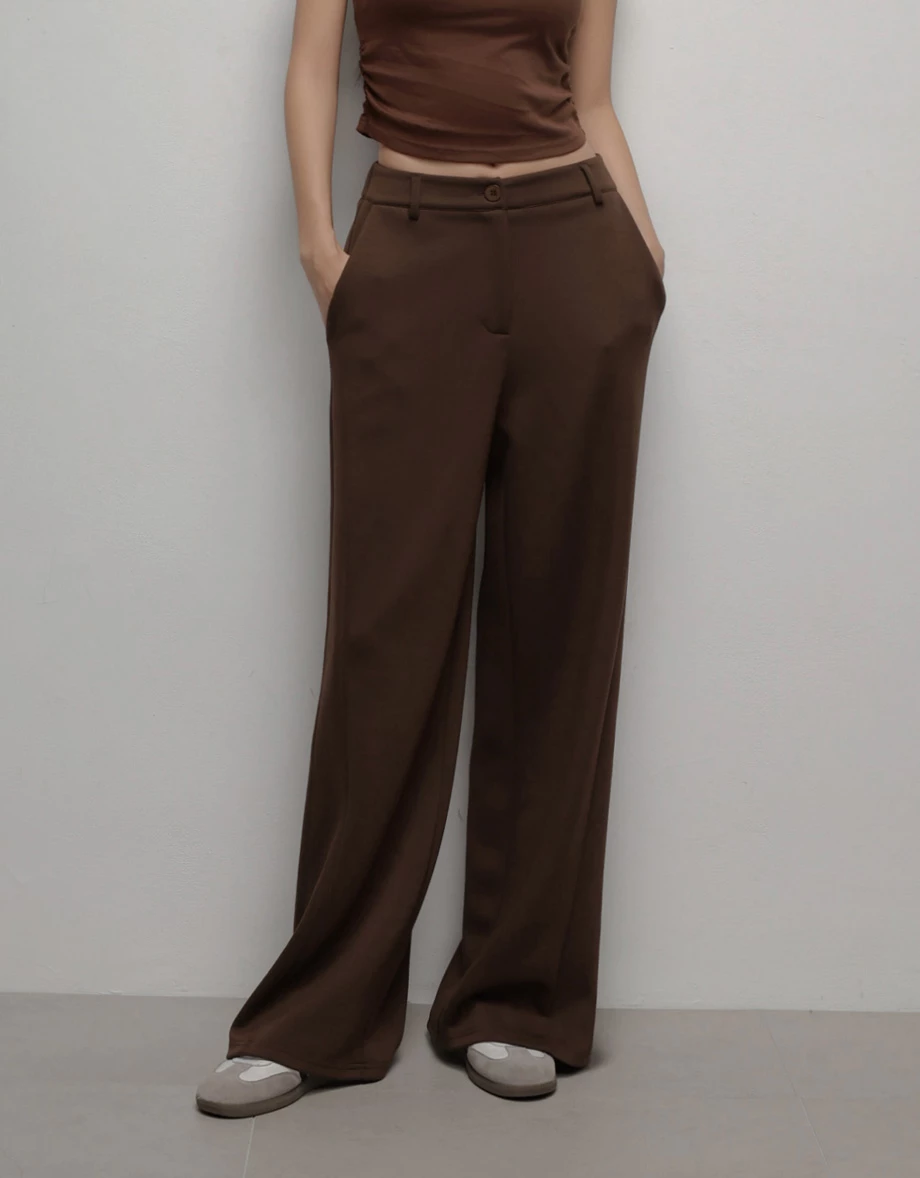 AIRY HOURGLASS Seluar Suit Knit Pinggang Tinggi Kaki Lebar Material Lembut