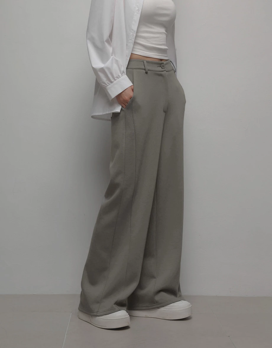 AIRY HOURGLASS Seluar Suit Knit Pinggang Tinggi Kaki Lebar Material Lembut