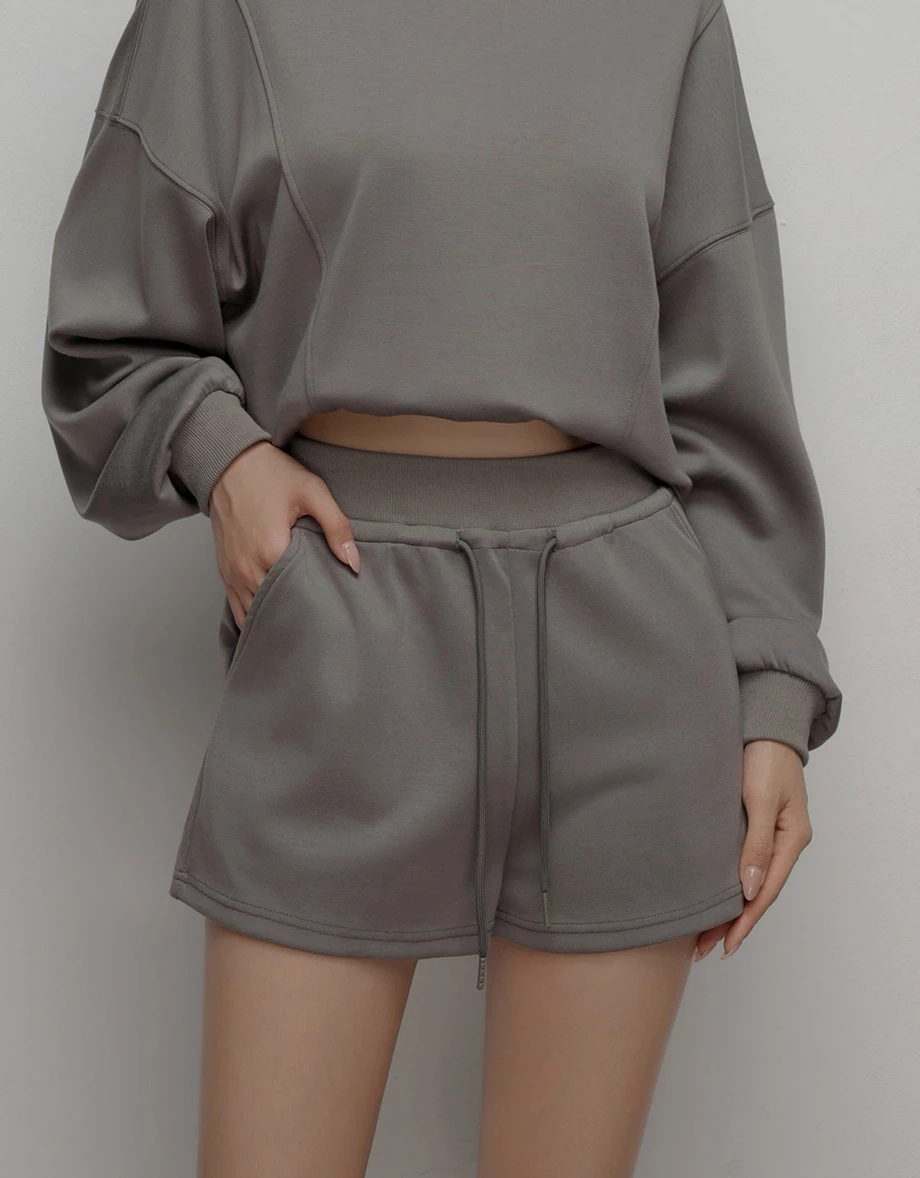High Waist Drawstring Cotton Lounge Shorts