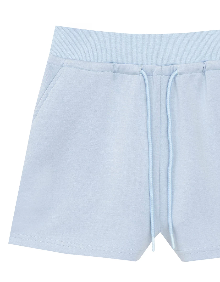 High Waist Drawstring Cotton Lounge Shorts