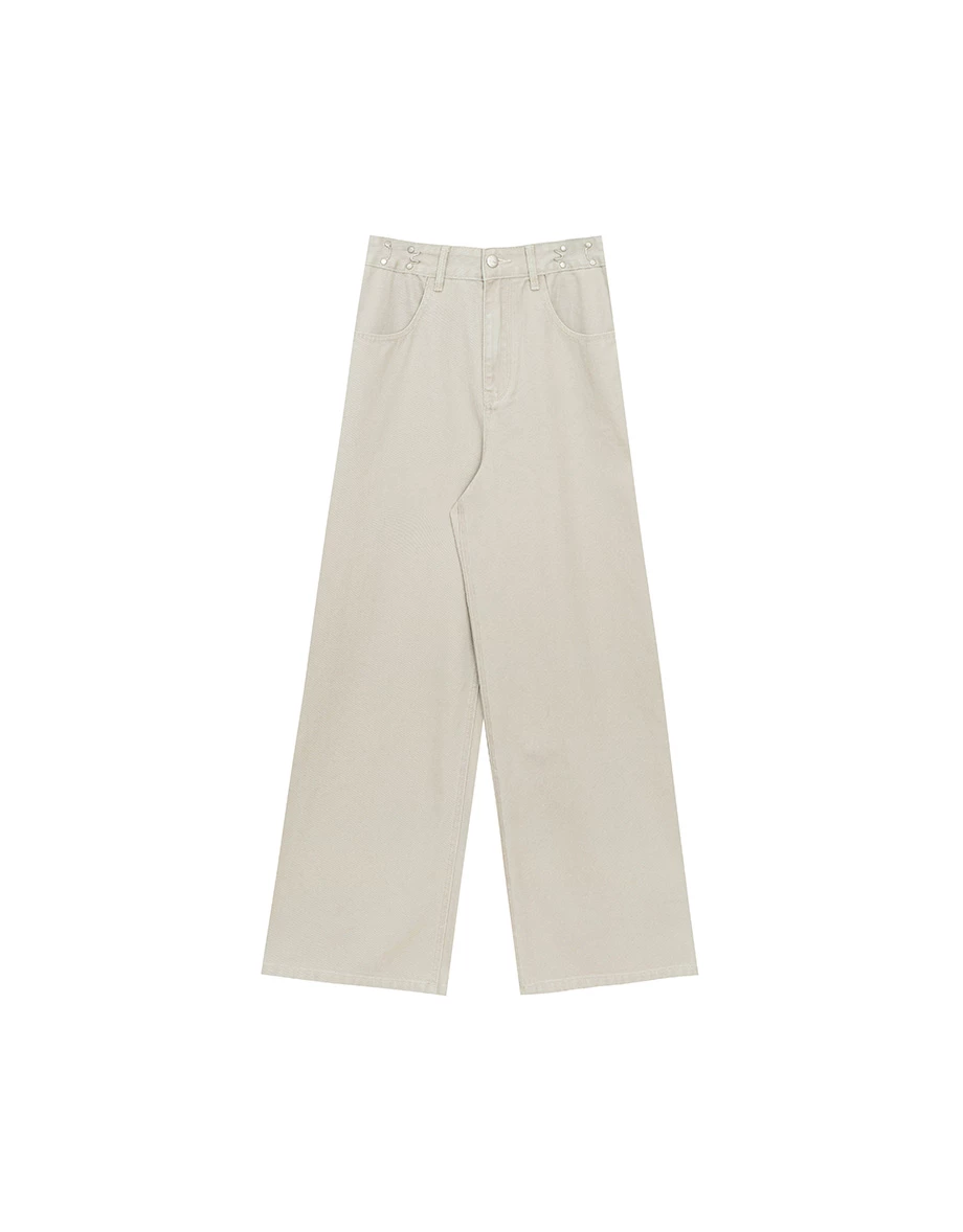 High Waist Metal Buckle Jeans Denim Wide Leg Pants